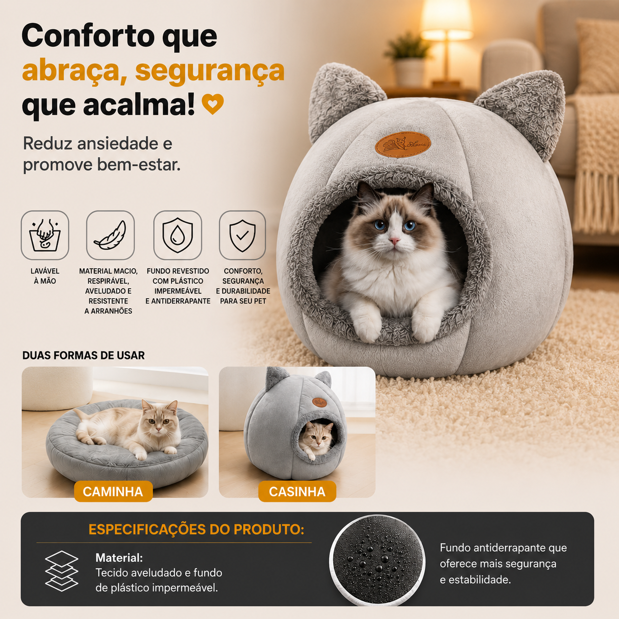 Cama Anti Ansiedade Toca do Miau™ - Perfeita para Aquecer e Proteger seu Pet