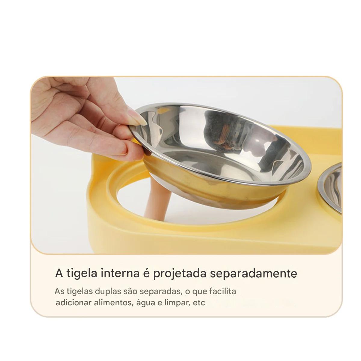 Tigela Dupla Para Pets Cães E Gatos - Aço Inoxidável/Cerâmica - FC©