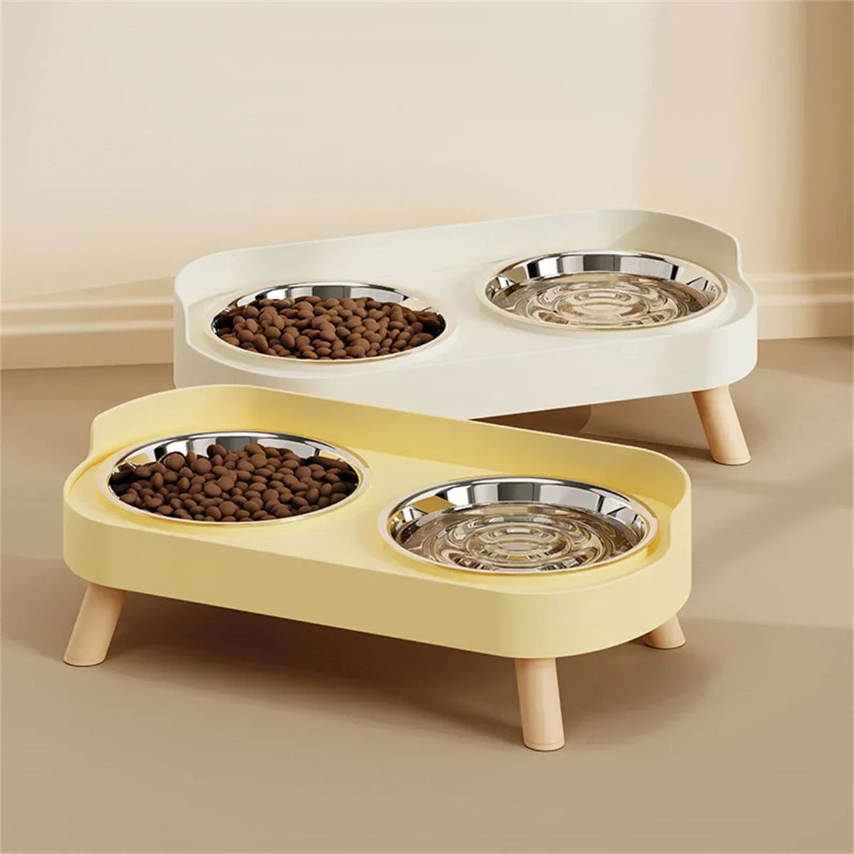 Tigela Dupla Para Pets Cães E Gatos - Aço Inoxidável/Cerâmica - FC©