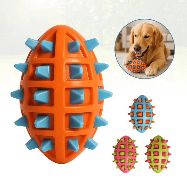 Bola Mordedor Rugby com Spikes e Apito – Brinquedo Resistente para Cães