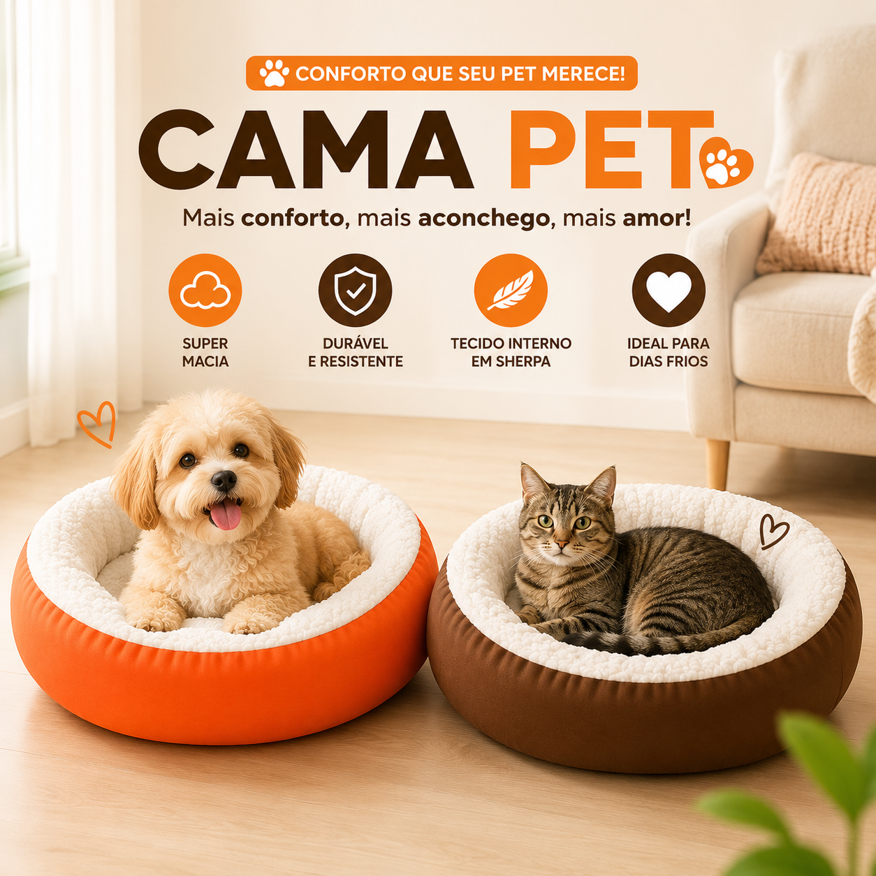 Cama Sherpa Ninho Quentinho™ - Conforto Irresistível Para Dias Frios e Soninhos Tranquilos