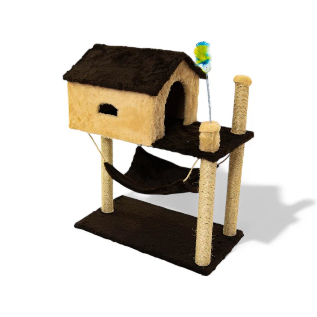 Arranhador para Gatos com Casinha e Playground Completo – Snouty™ | Diversão, Proteção e Aconchego Diário