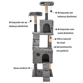 Arranhador Torre Multinível Luxuoso com Casas e Poleiros para Cachorro e Gato 175cm Grupo Melinda™