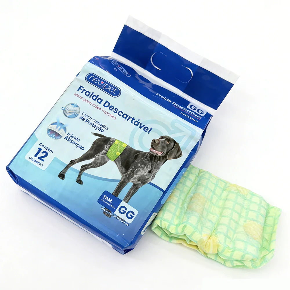 Fralda Higiênica Descartável para Cachorro Macho Anti Vazamento 12 Unidades Newpet™