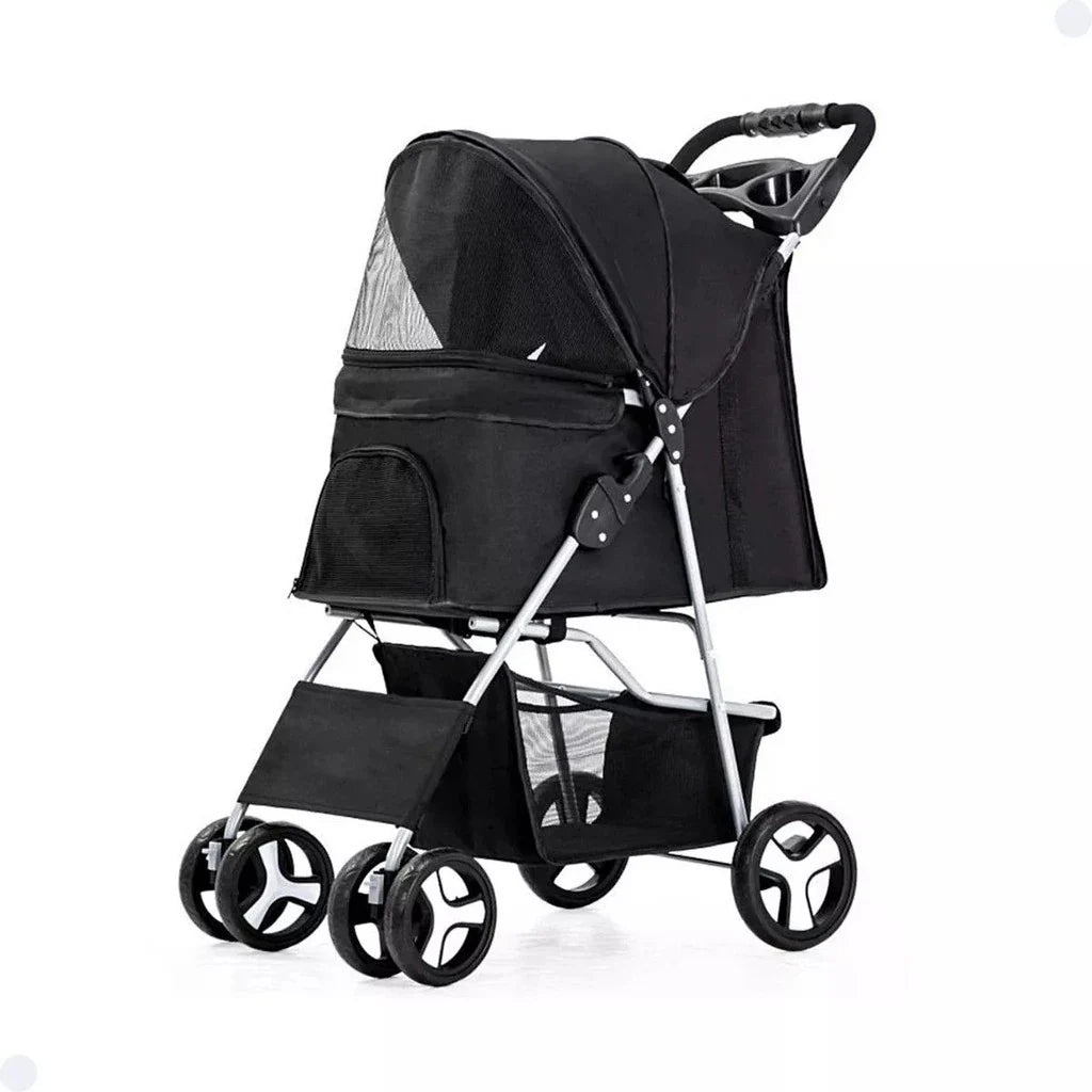 Carrinho Pet Dobrável Grande com Ventilação e Freio para Cachorro e Gato TravelGo™